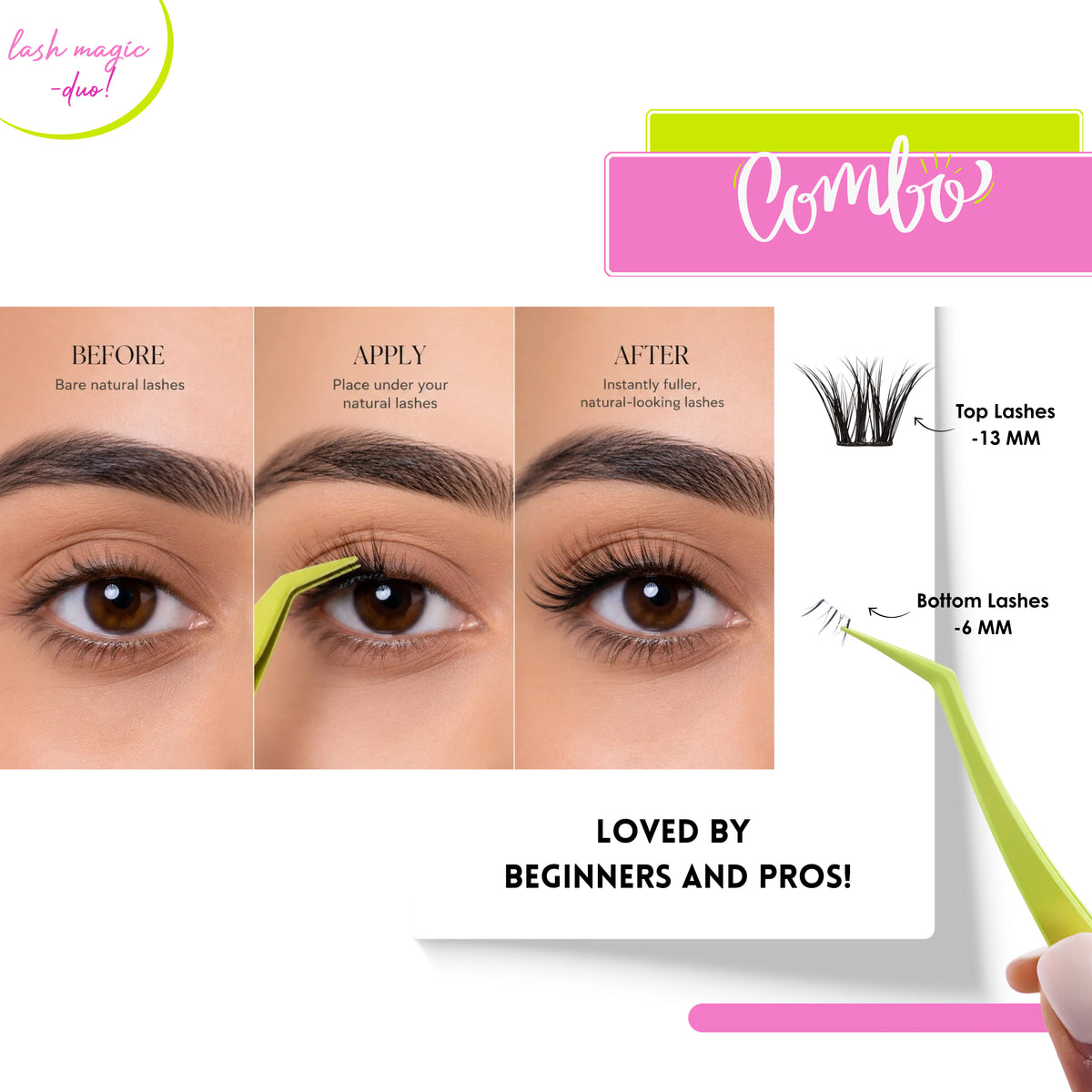 N21™ Lash Magic Duo No-Glue Top + Bottom Lash Clusters (6mm & 13mm), 36 Pieces