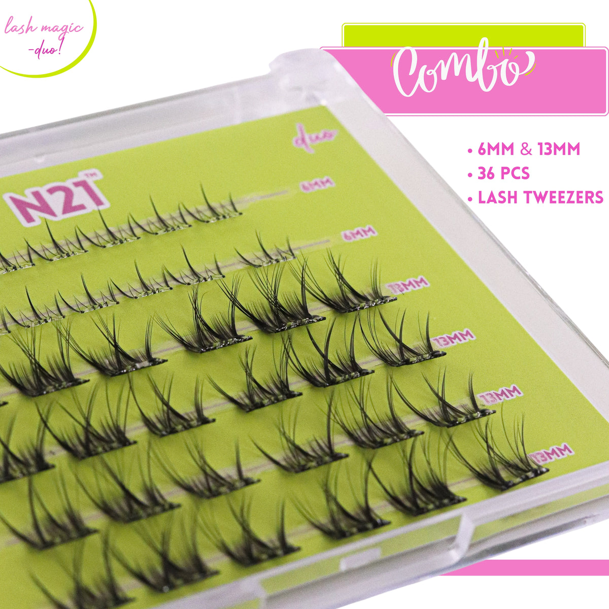 N21™ Lash Magic Duo No-Glue Top + Bottom Lash Clusters (6mm & 13mm), 36 Pieces