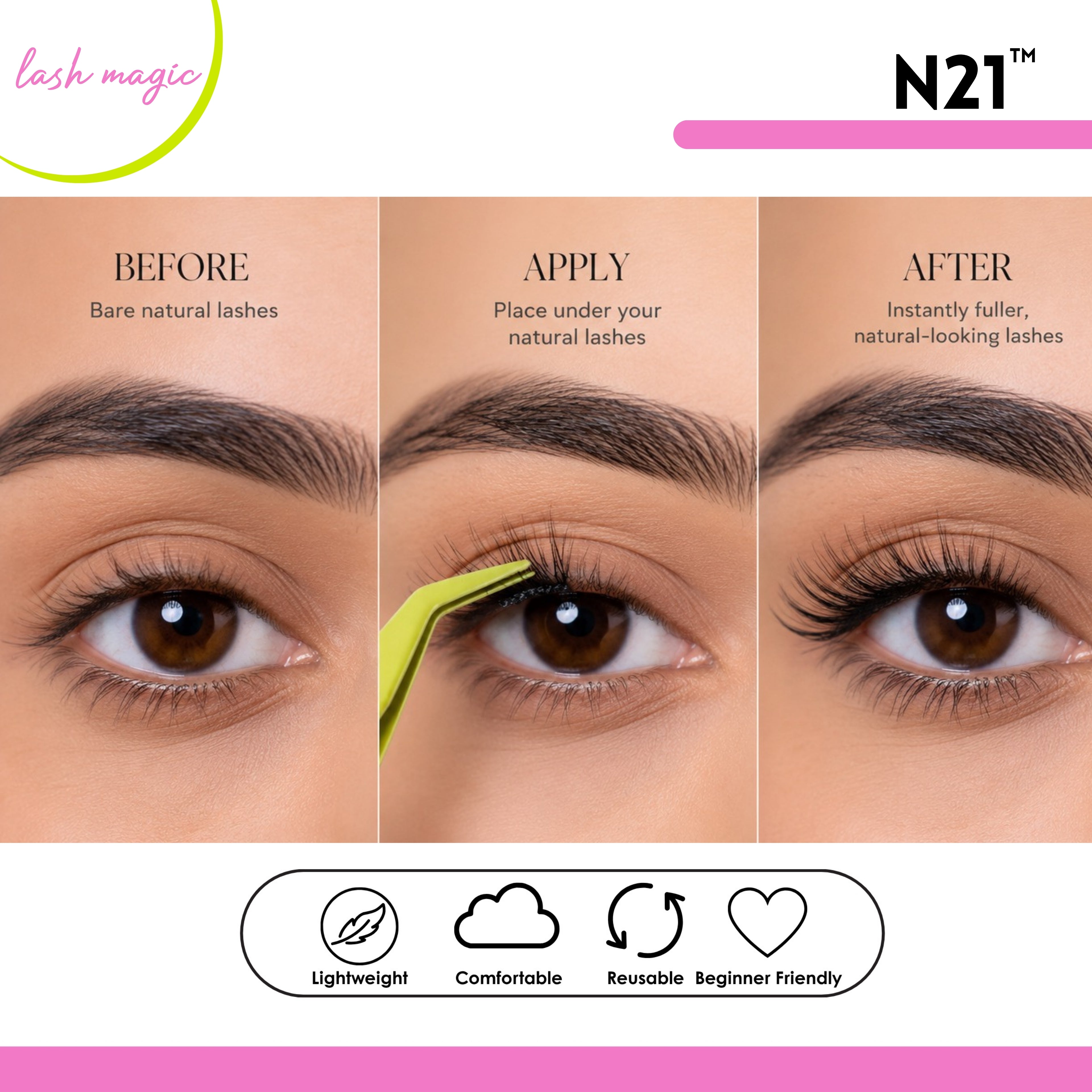 N21™ Lash Magic No-Glue Press-On Lashes (10–12mm Wispy), 36 Lash Cluster Pieces