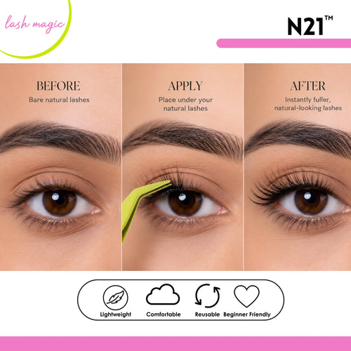N21™ Lash Magic No-Glue Press-On Lashes (10–12mm Wispy), 36 Lash Cluster Pieces