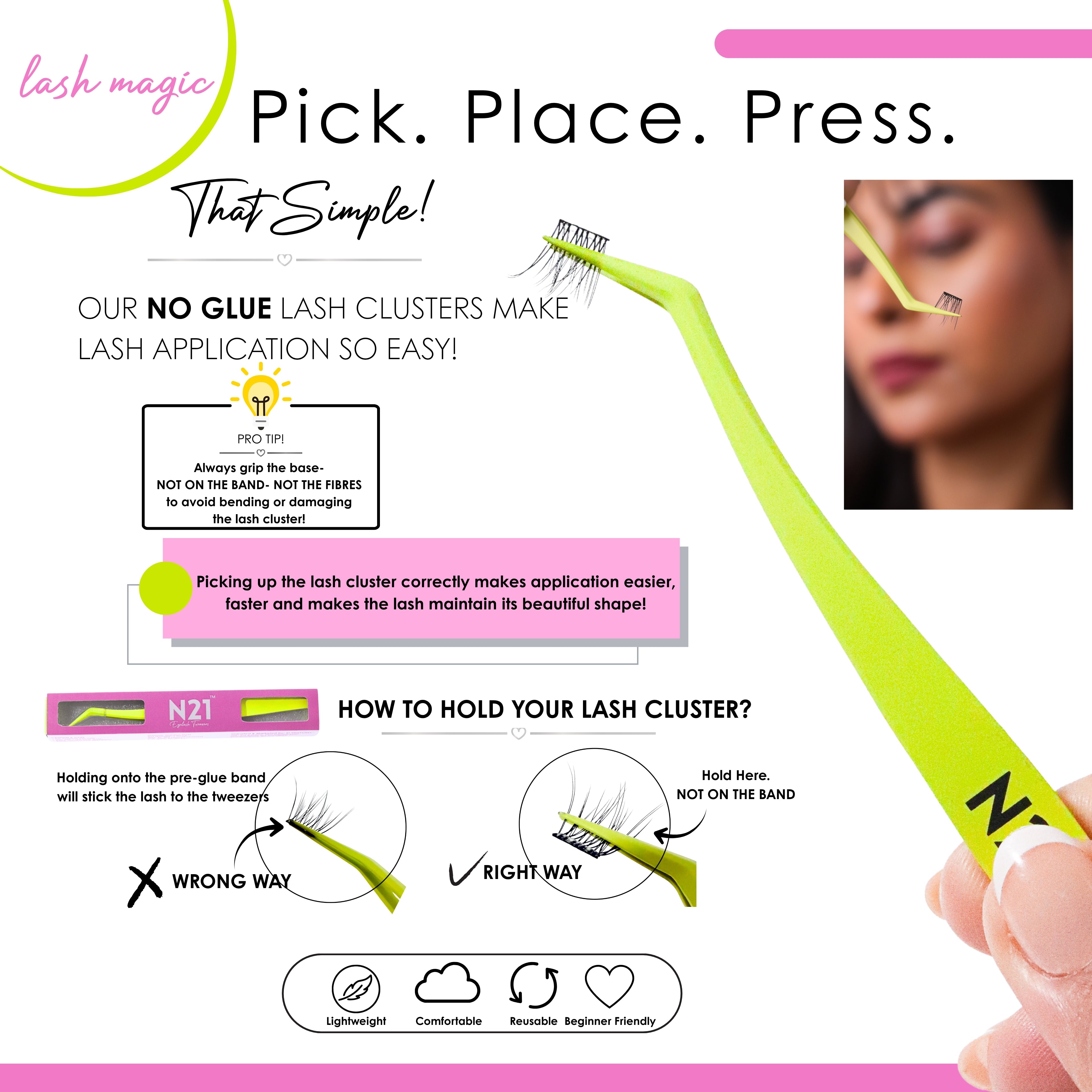 N21™ Lash Magic No-Glue Press-On Lashes (10–12mm Wispy), 36 Lash Cluster Pieces
