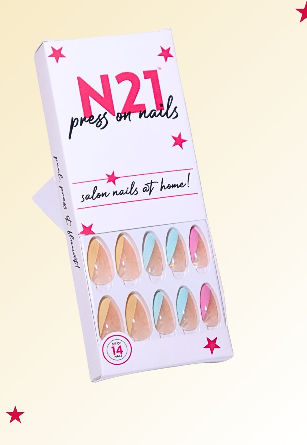 Peppy Tips – Colorful Half French Press-On Nails | N21 Medium Squoval Nails