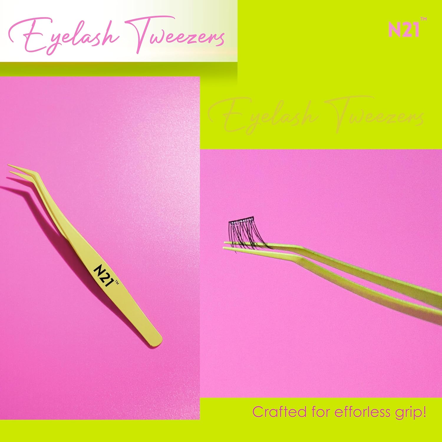 N21™ Professional Angled Lash Tweezer – Ultra Precision Stainless Steel Tool