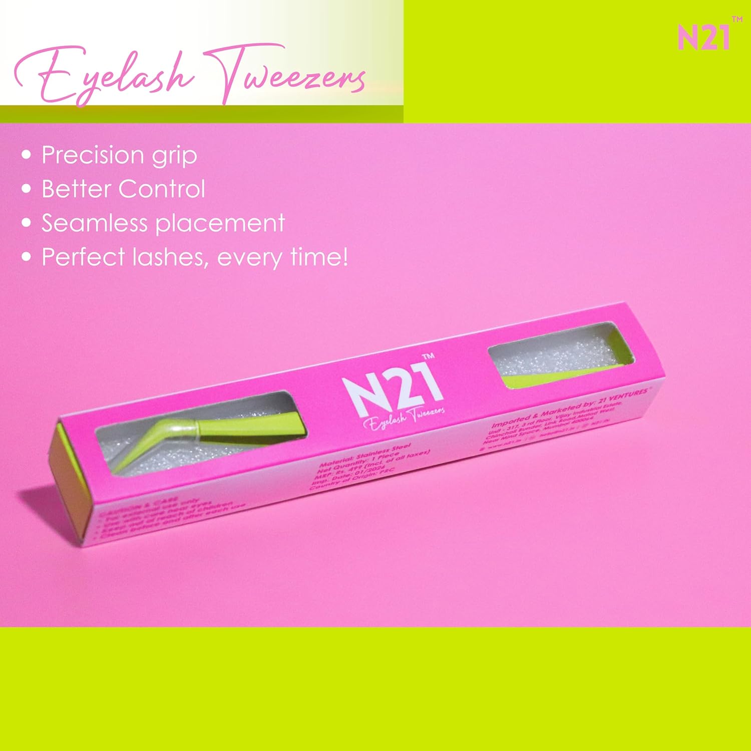N21™ Professional Angled Lash Tweezer – Ultra Precision Stainless Steel Tool