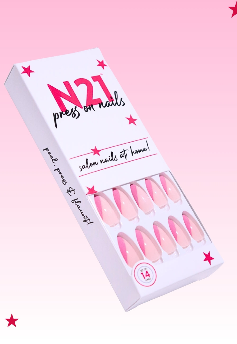 Pink Half French Press-On Nails – Medium Squoval Pink Diagonal French Nails