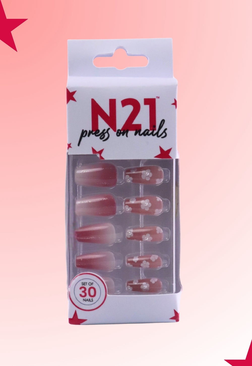 Blush Flora Press-On Nails – Soft Pink Floral Design | 30 Nails | N21 Salon Nails at Home