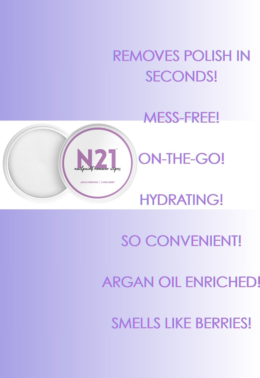 Nail Paint Remover Wipes with Argan Oil – Quick, Mess-Free Polish Removal (Berry Scented)