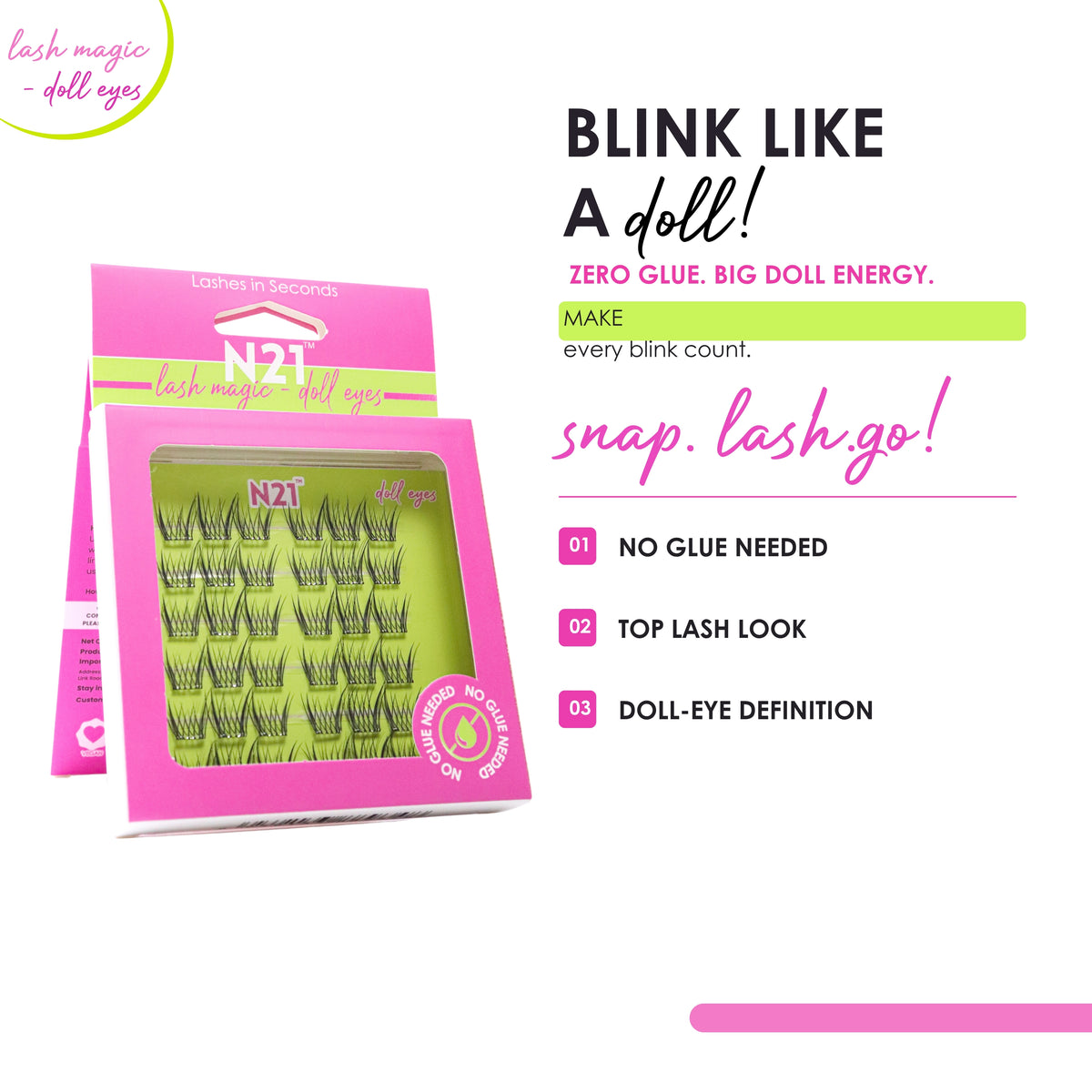 N21™ Lash Magic Doll Eyes No-Glue Press-On Lashes (12–13mm), 36 Lash Cluster Pieces