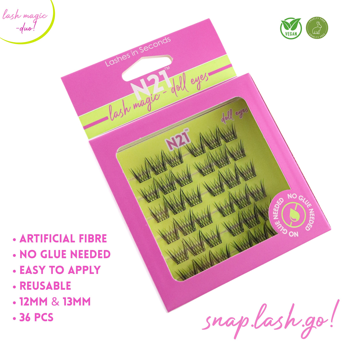 N21™ Lash Magic Doll Eyes No-Glue Press-On Lashes (12–13mm), 36 Lash Cluster Pieces