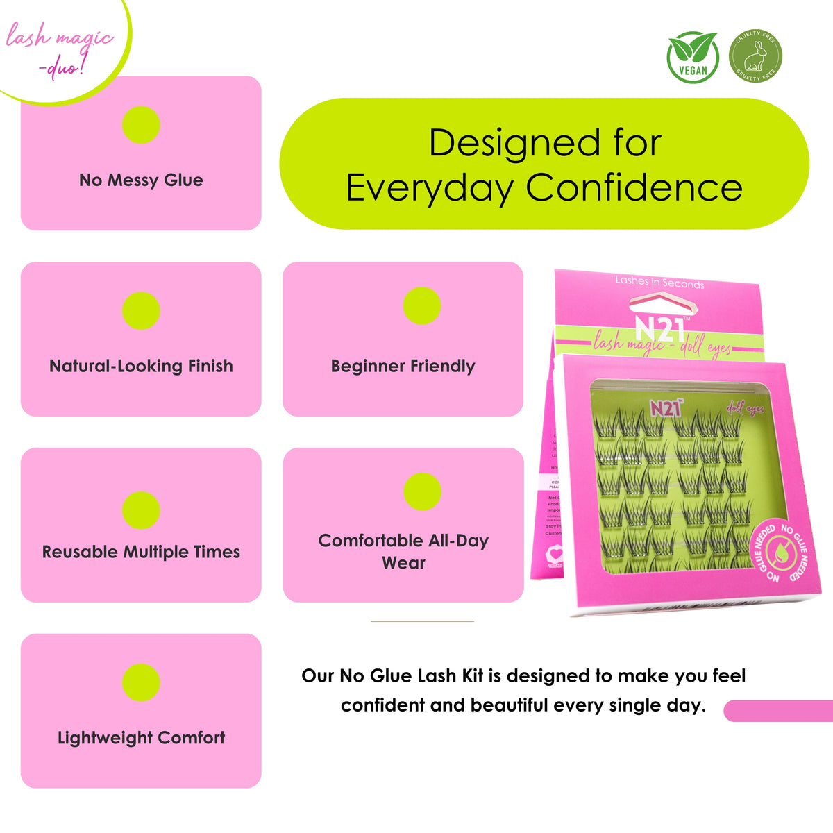 N21™ Lash Magic Doll Eyes No-Glue Press-On Lashes (12–13mm), 36 Lash Cluster Pieces