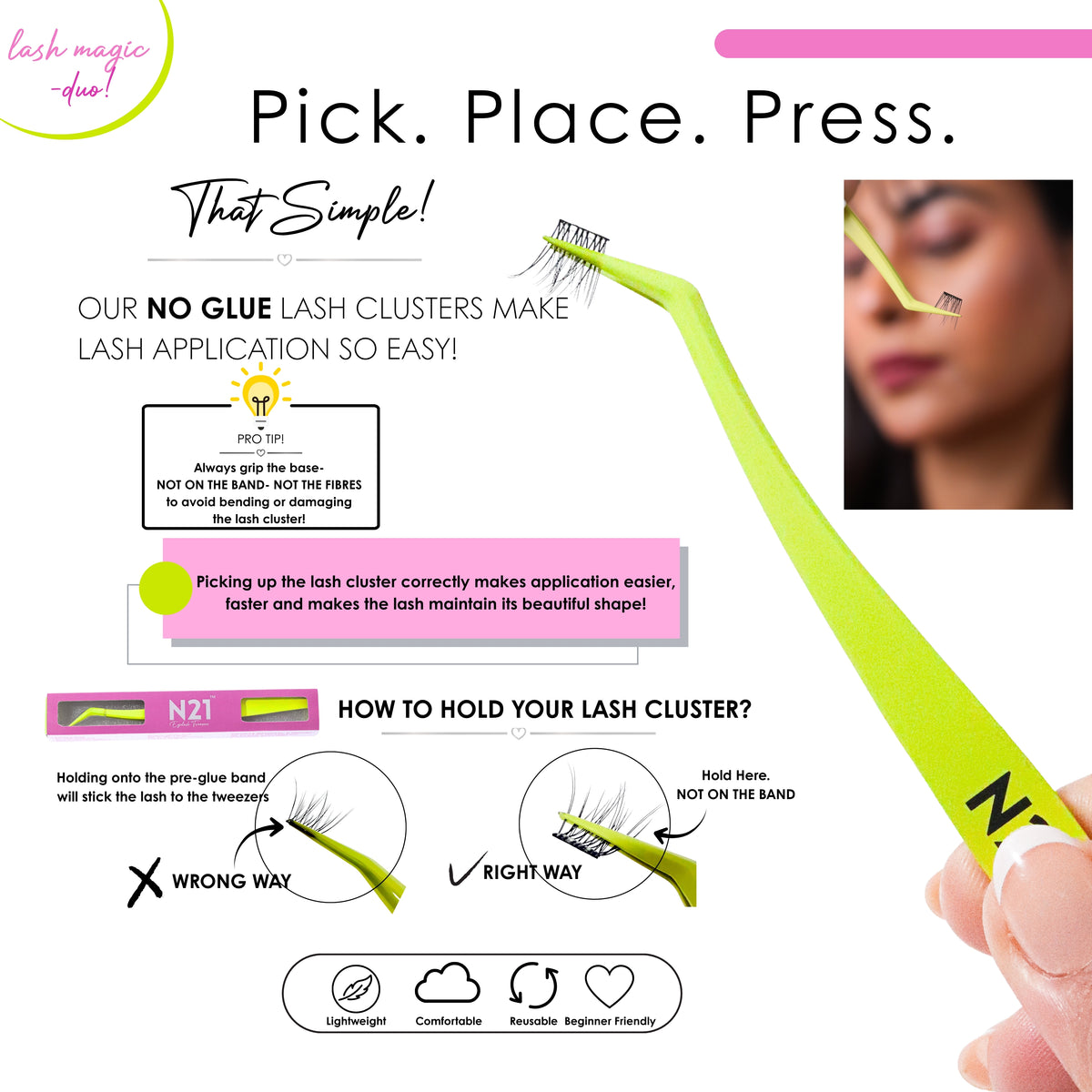 N21™ Lash Magic Doll Eyes No-Glue Press-On Lashes (12–13mm), 36 Lash Cluster Pieces