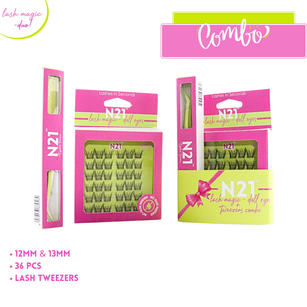 N21™ Lash Magic Doll Eyes No-Glue Press-On Lashes (12–13mm), 36 Lash Cluster Pieces
