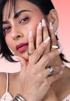 Glazed Diamond Press-On Nails | Nude Glossy Nails with Crystal Accents | Set of 30