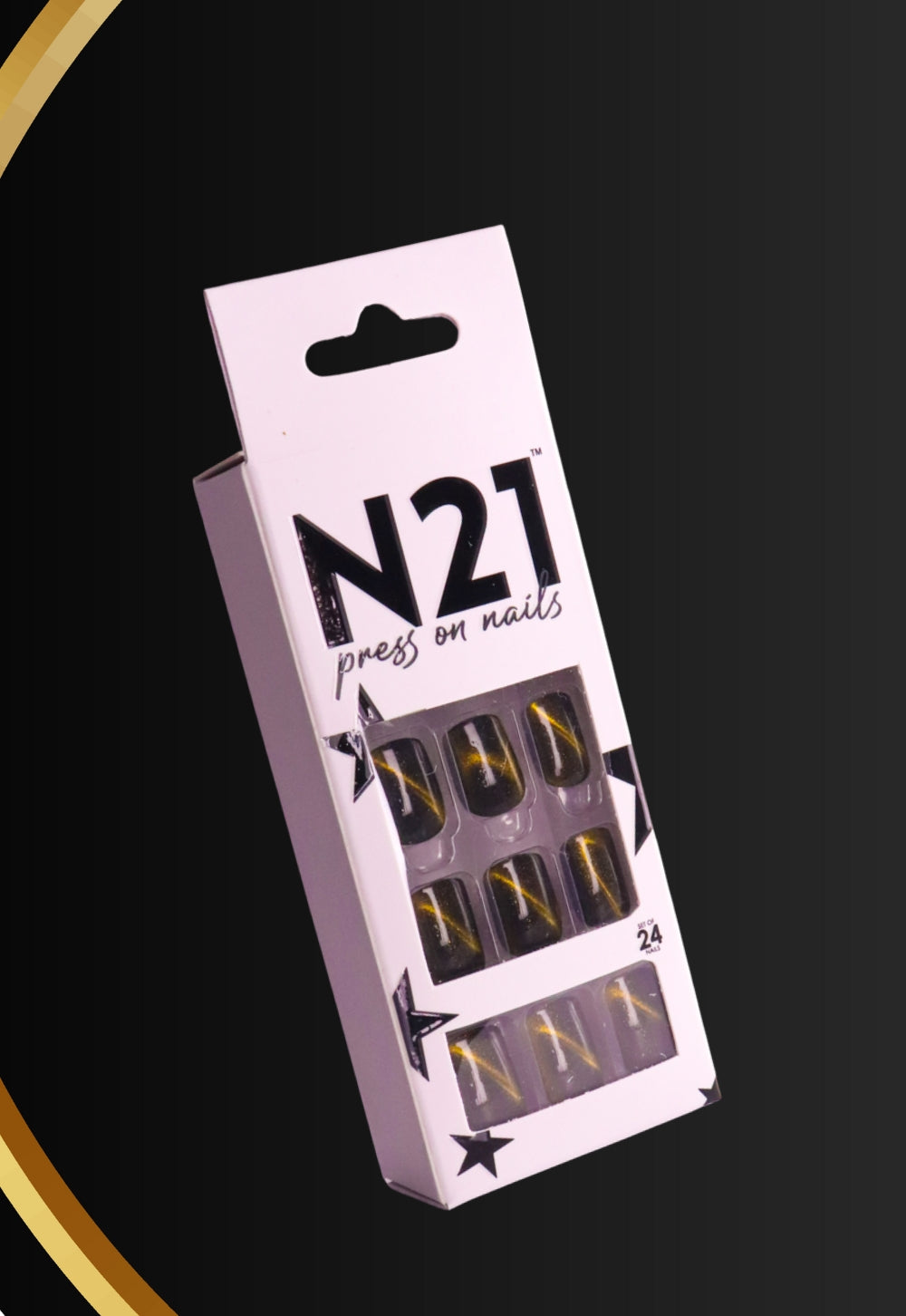 Cat Eye-Tiger Press-On Nails – Black & Gold Cat Eye Effect Nails