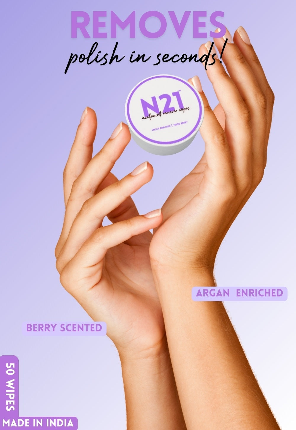 Nail Paint Remover Wipes with Argan Oil – Quick, Mess-Free Polish Removal (Berry Scented)