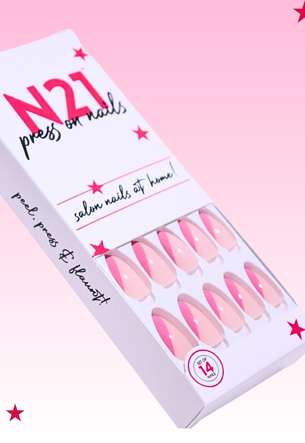 Pink Half French Press-On Nails – Medium Squoval Pink Diagonal French Nails