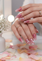 Blush Flora Press-On Nails – Soft Pink Floral Design | 30 Nails | N21 Salon Nails at Home