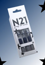Steelblue Press-On Nails – Medium Squoval Navy Blue Plaid Nails