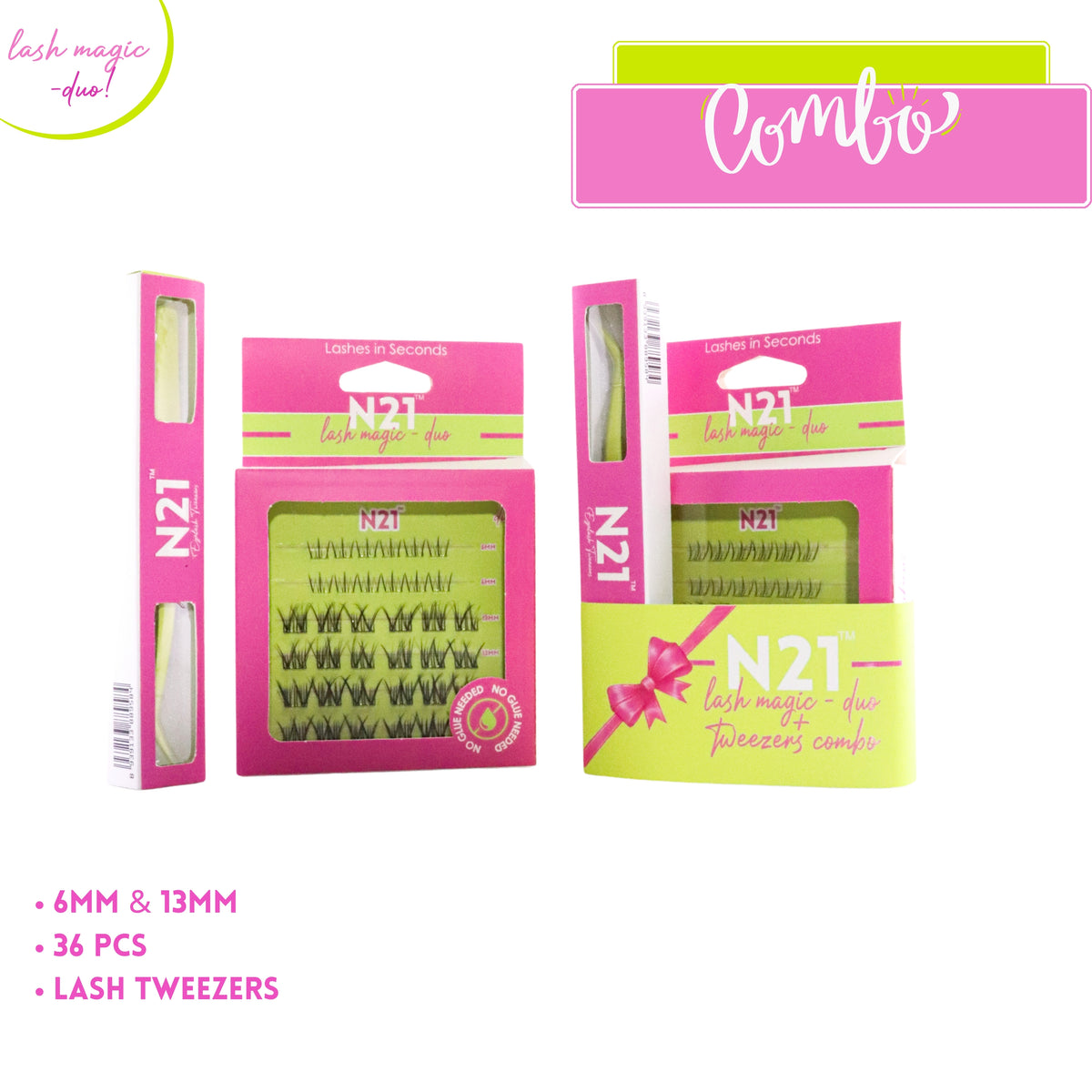 N21™ Lash Magic Duo No-Glue Top + Bottom Lash Clusters (6mm & 13mm), 36 Pieces
