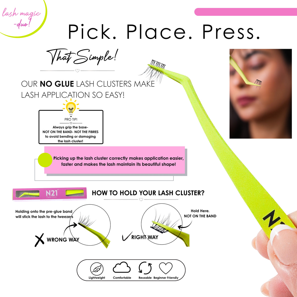 N21™ Lash Magic Duo No-Glue Top + Bottom Lash Clusters (6mm & 13mm), 36 Pieces