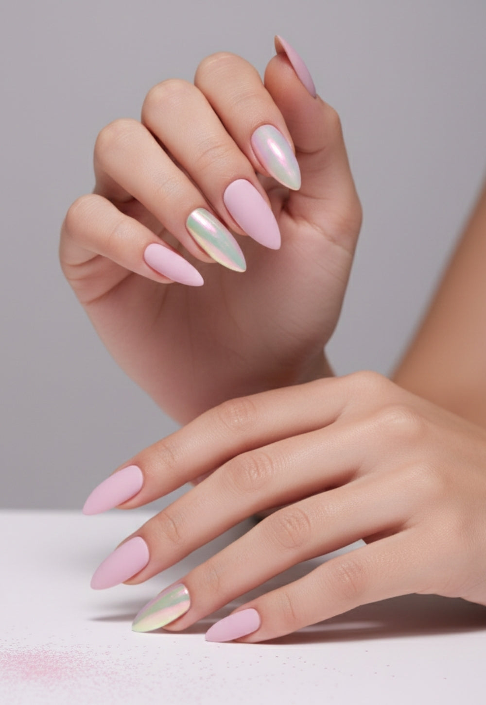 Pinky Chrome Press-On Nails – Baby Pink Chrome Almond Nails