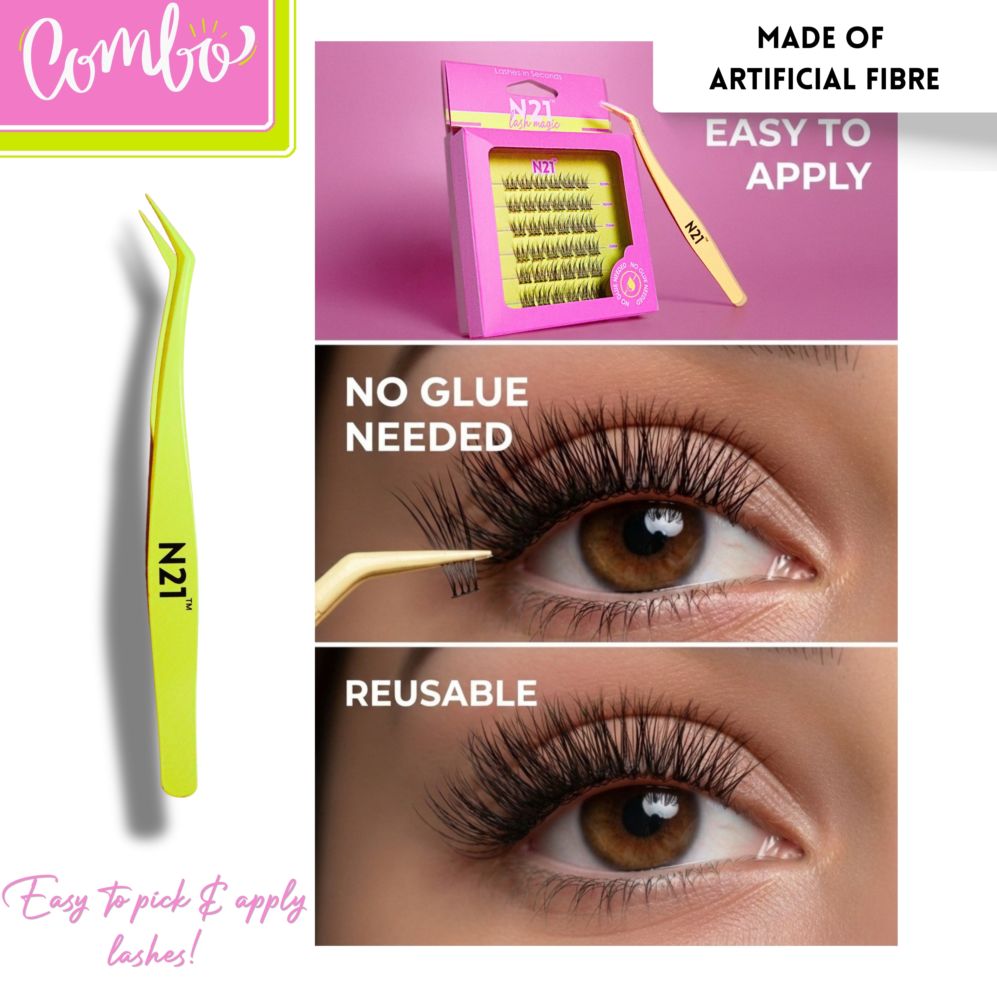 N21™ Lash Magic No-Glue Press-On Lashes (10–12mm Wispy), 36 Lash Cluster Pieces