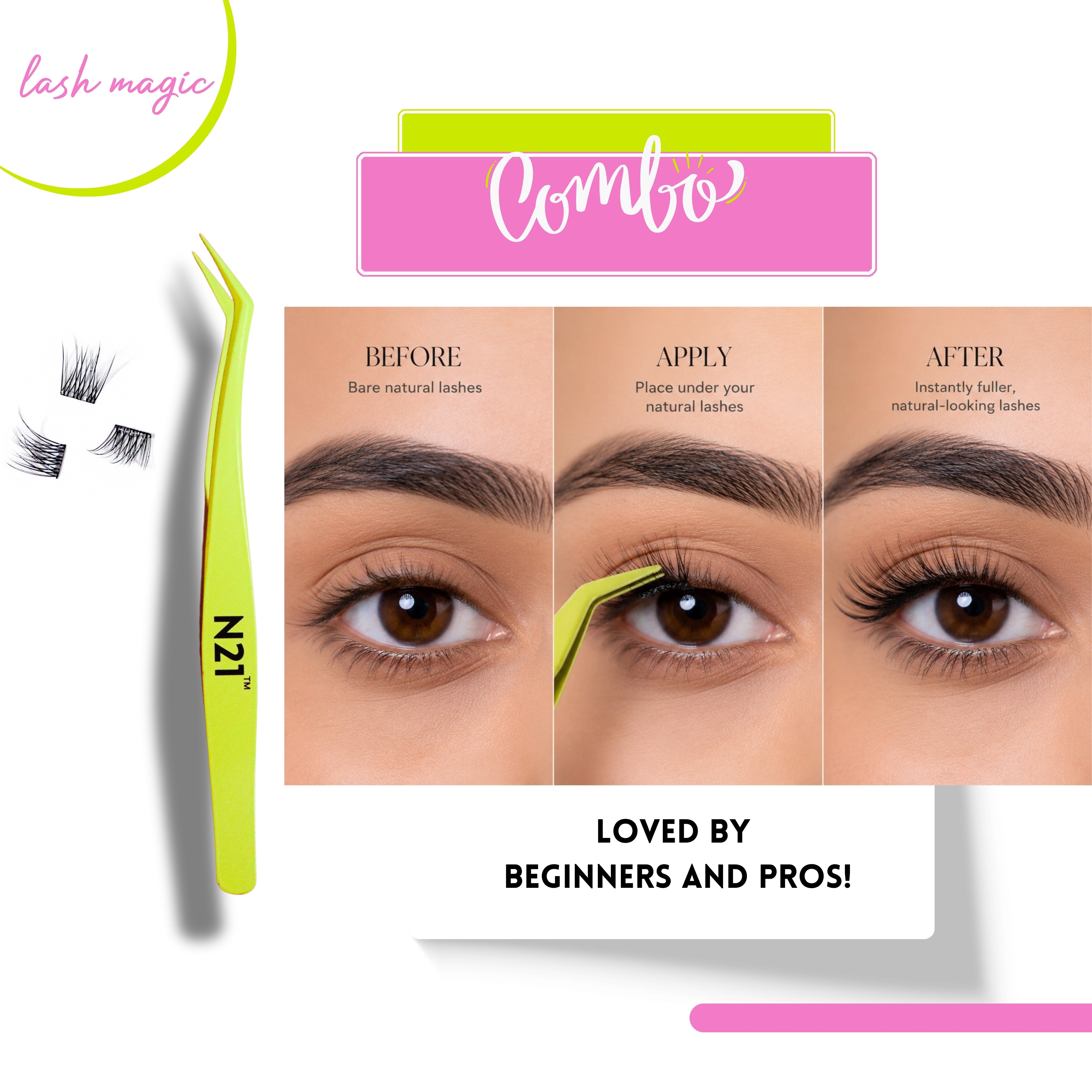 N21™ Lash Magic No-Glue Press-On Lashes (10–12mm Wispy), 36 Lash Cluster Pieces