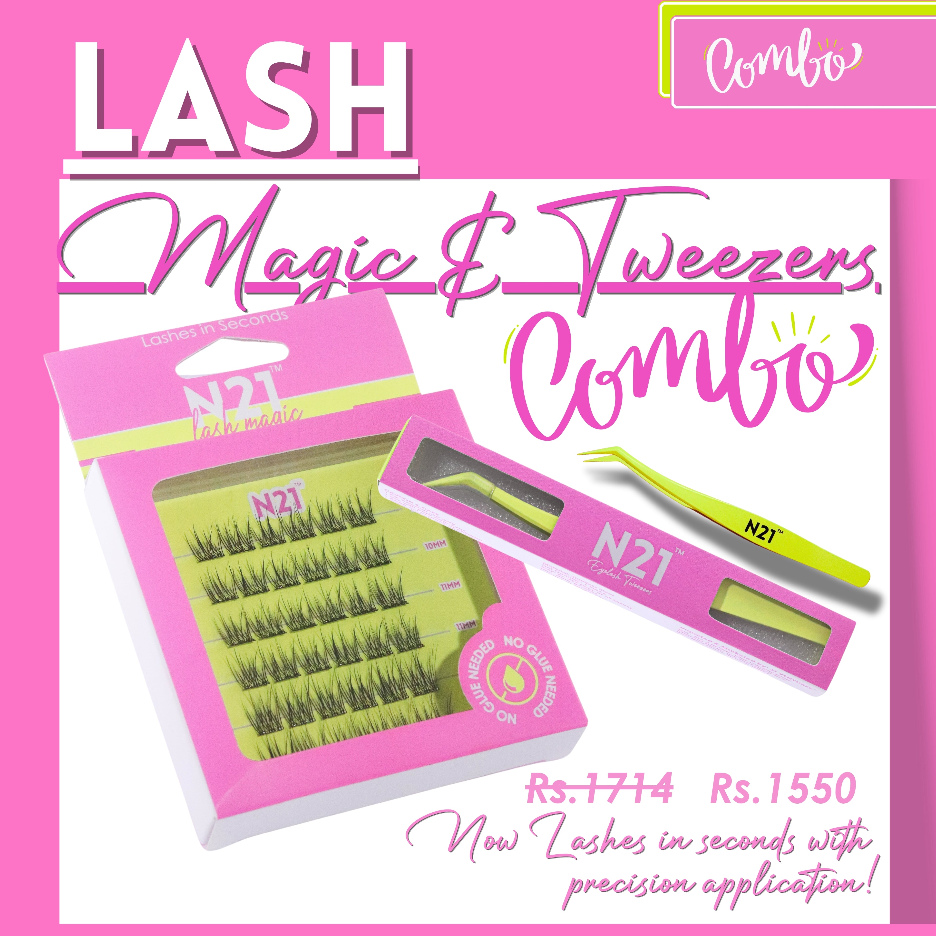 N21™ Lash Magic No-Glue Press-On Lashes (10–12mm Wispy), 36 Lash Cluster Pieces