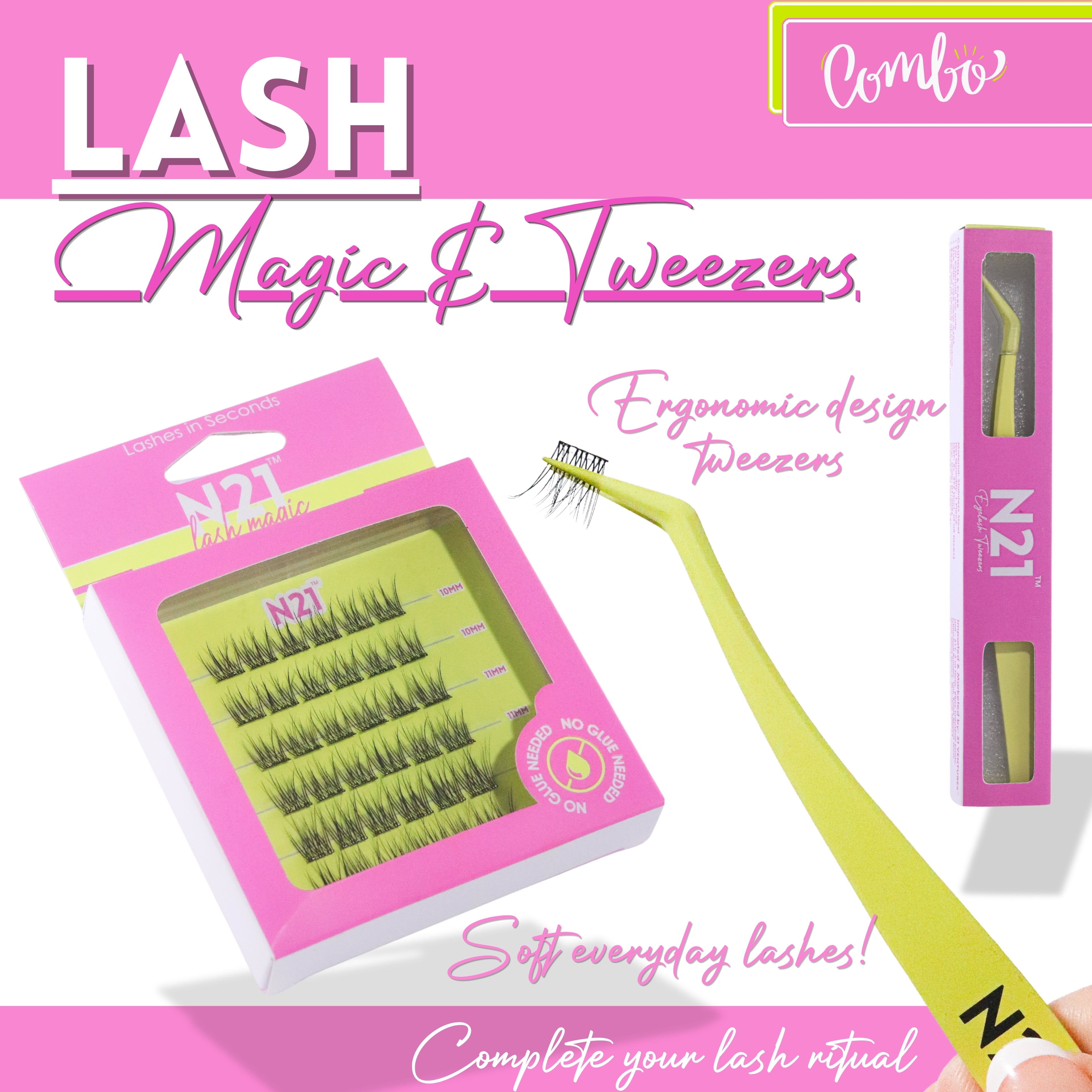 N21™ Lash Magic No-Glue Press-On Lashes (10–12mm Wispy), 36 Lash Cluster Pieces