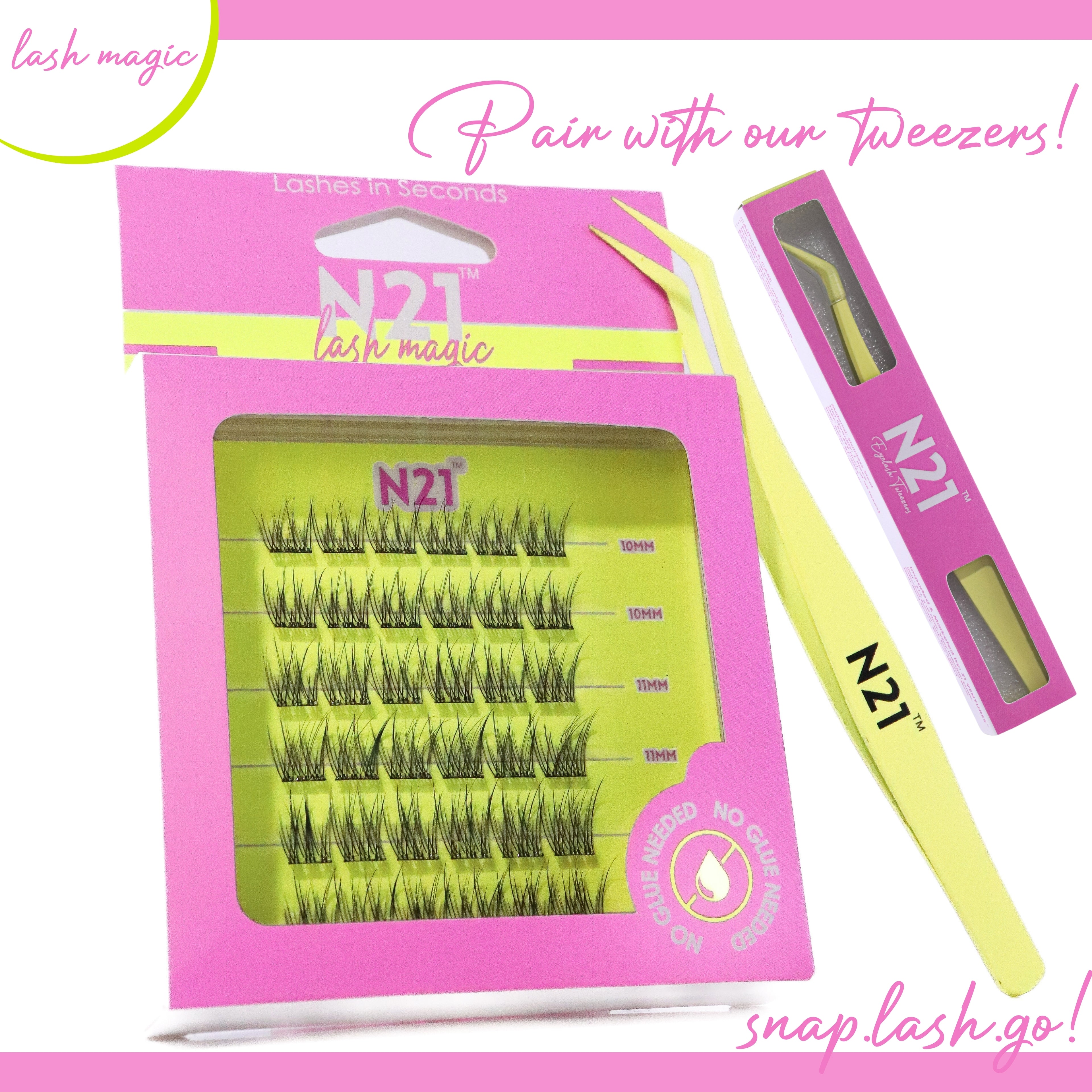 N21™ Lash Magic No-Glue Press-On Lashes (10–12mm Wispy), 36 Lash Cluster Pieces