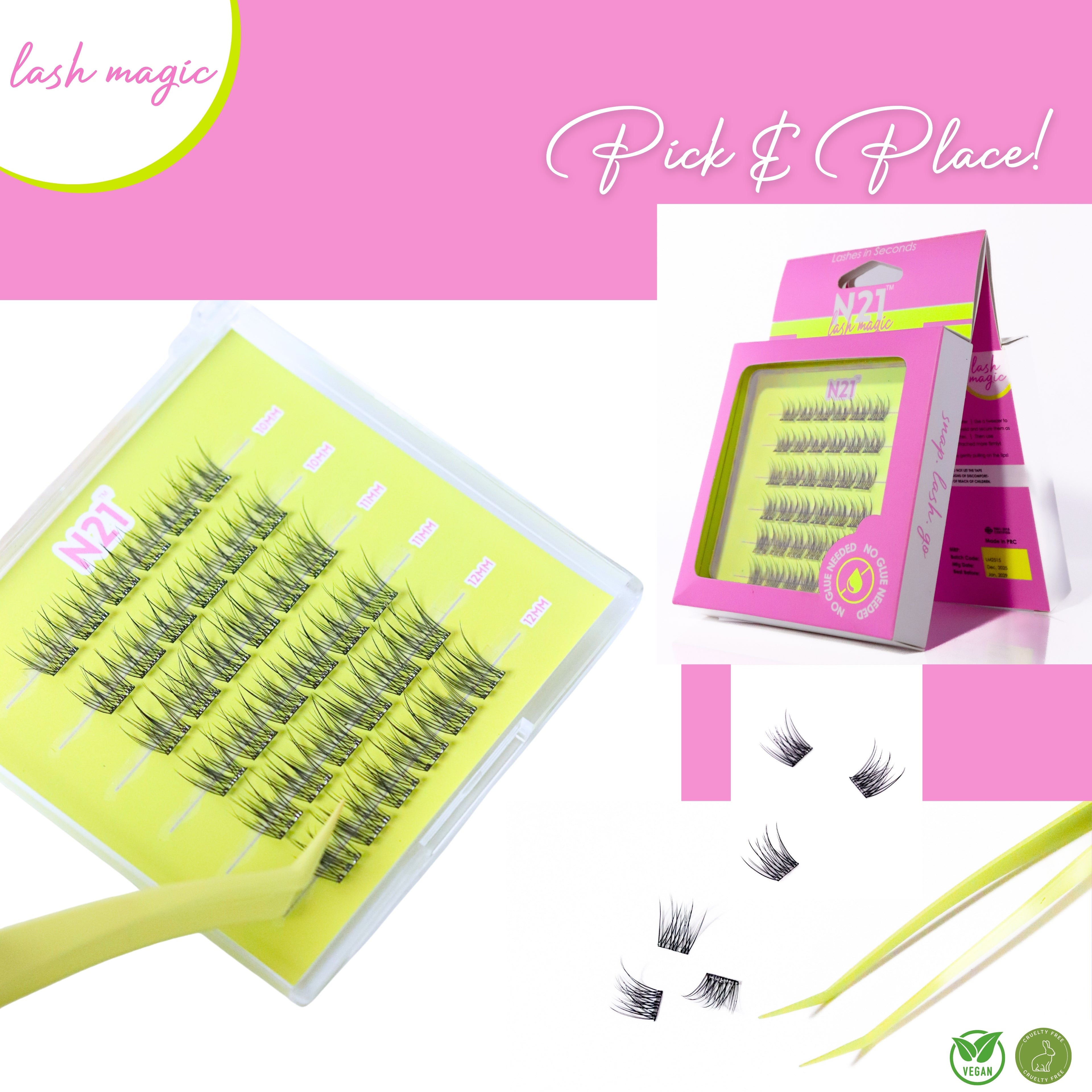 N21™ Lash Magic No-Glue Press-On Lashes (10–12mm Wispy), 36 Lash Cluster Pieces