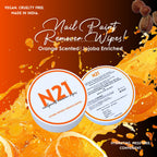 N21 Nail Polish Remover Wipes | Removes Polish in Seconds | Orange Scented + Jojoba | 50 Wipes
