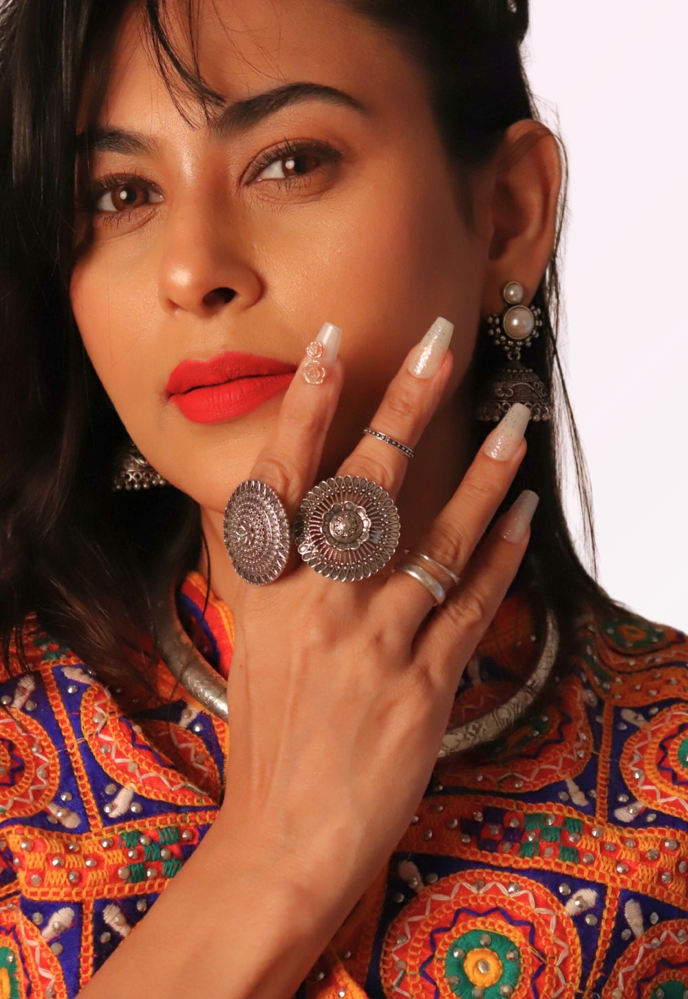 Fairy Tale Press-On Nails | Elegant Nude Shimmer Nails with Floral Accent