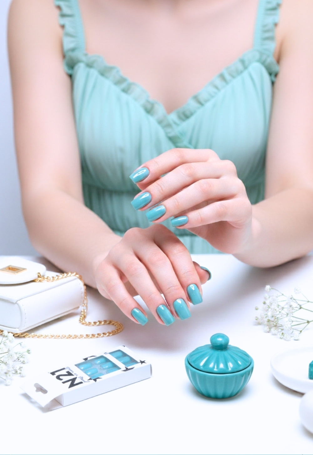 Seamist Press-On Nails – Medium Squoval Sea Blue & Green Press On Nails