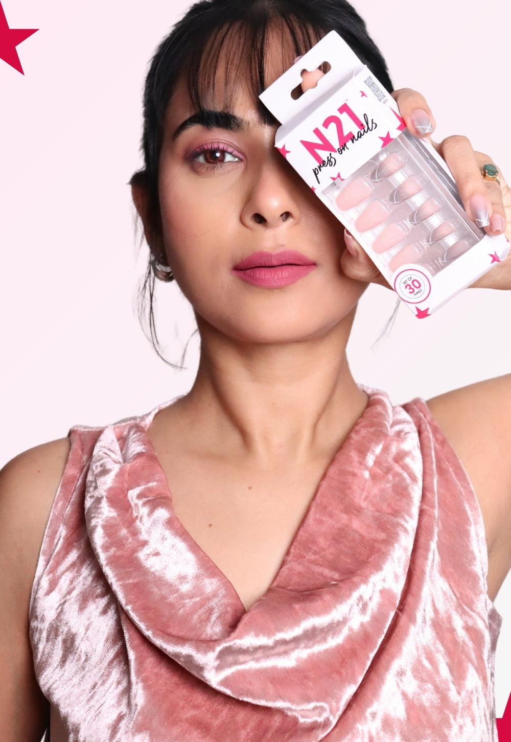 Rose Quartz Press-On Nails | Soft Blush Pink Glossy Nails | N21 (Set of 30)