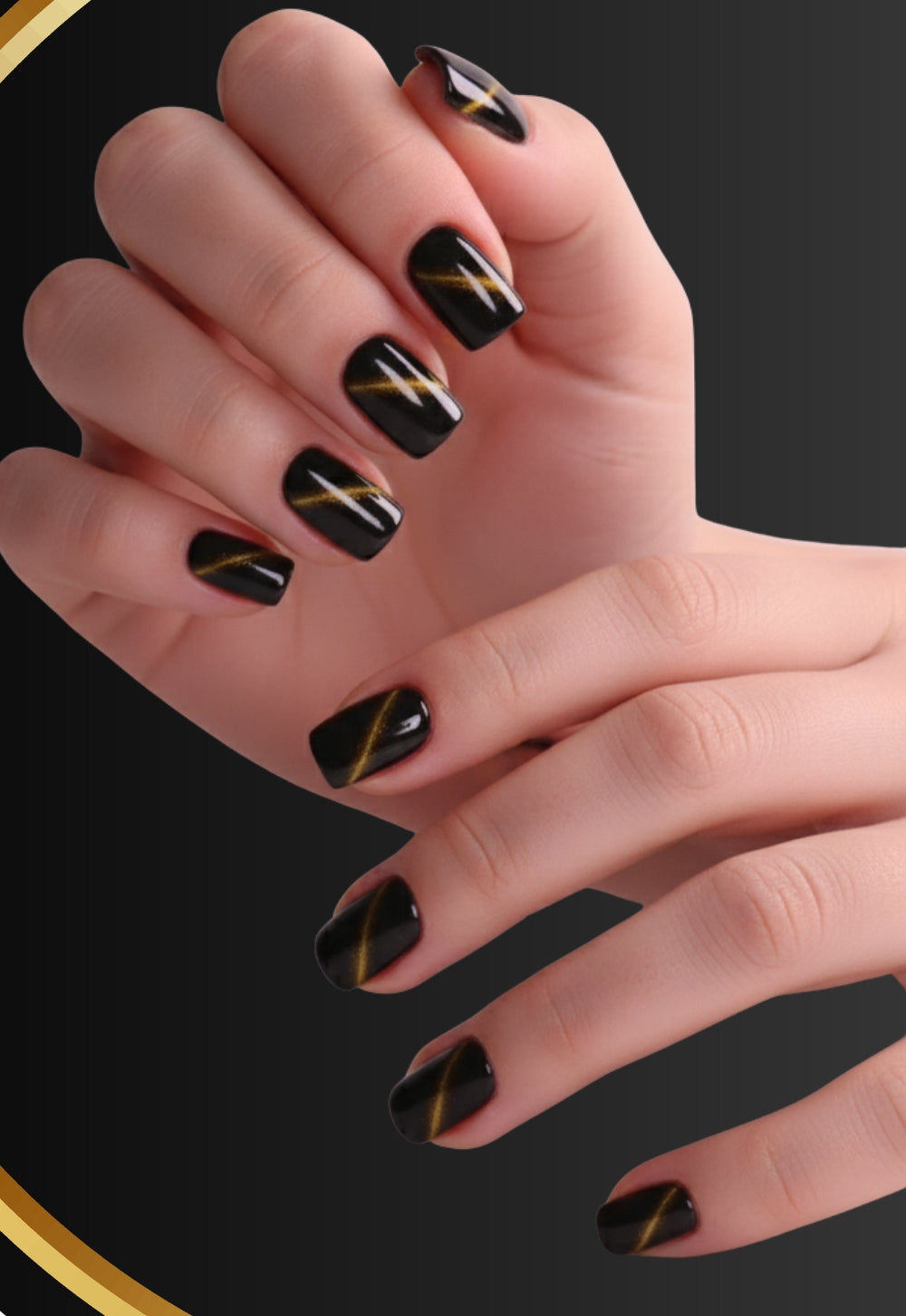 Cat Eye-Tiger Press-On Nails – Black & Gold Cat Eye Effect Nails