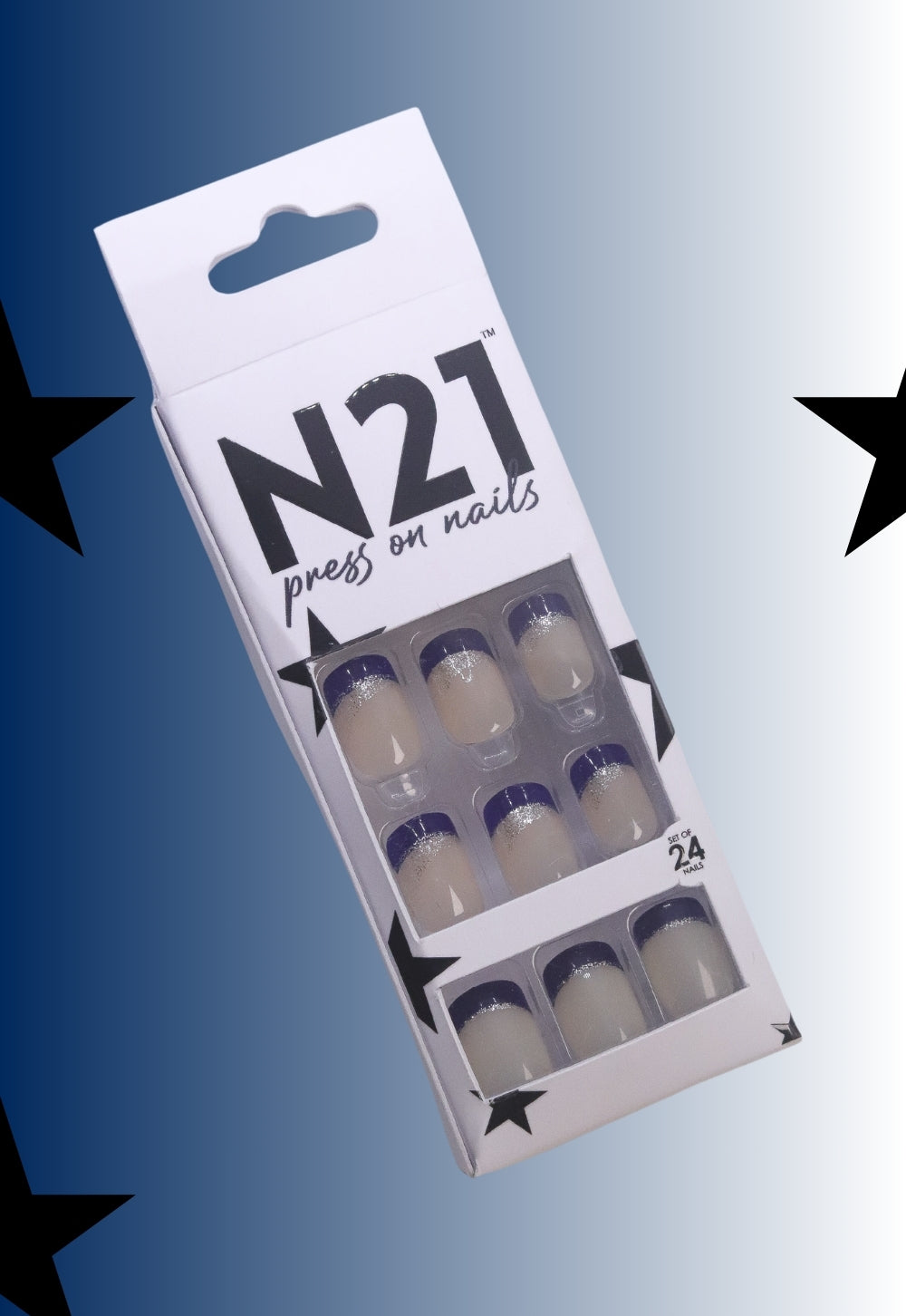 Blue French Press-On Nails – Medium Squoval Blue Tip French Manicure Nails