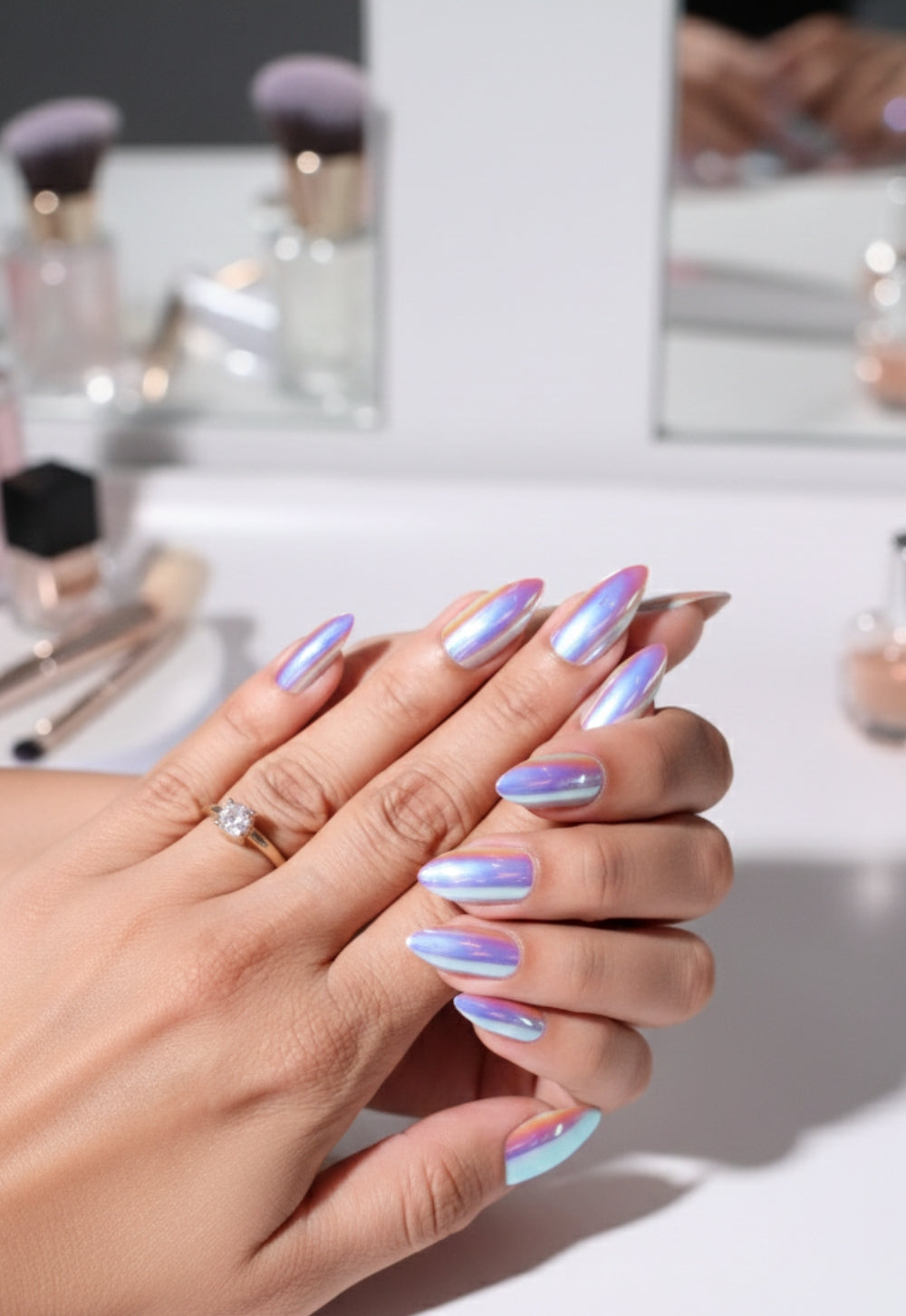 Metallic Chrome Press-On Nails – Baby Pink Chrome Almond Nails