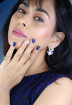 Sapphire Dazzle Press-On Nails – Medium Squoval Navy Blue Glitter Nails