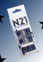 Sapphire Dazzle Press-On Nails – Medium Squoval Navy Blue Glitter Nails