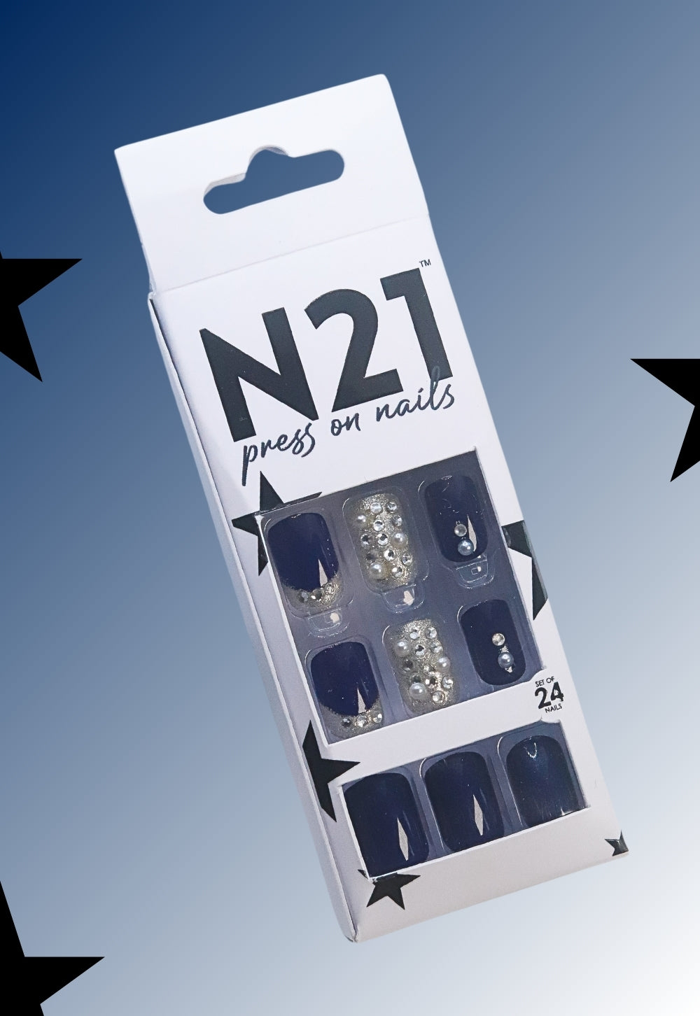 Sapphire Dazzle Press-On Nails – Medium Squoval Navy Blue Glitter Nails