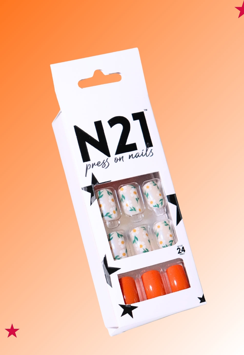 Citrus Bloom Press-On Nails – Medium Squoval Floral Press On Nails