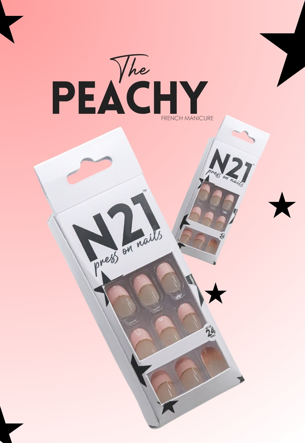 Peachy French Press-On Nails – Medium Oval Peach French Tip Nails