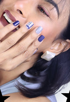 Steelblue Press-On Nails – Medium Squoval Navy Blue Plaid Nails