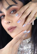 Diamond Press-On Nails – Medium Squoval Holographic Chrome Nails with Rhinestones