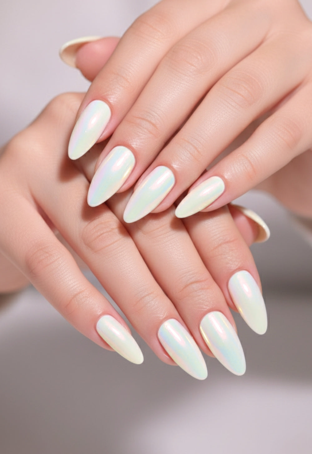 White Chrome Press-On Nails – Medium Squoval Chrome White Nails