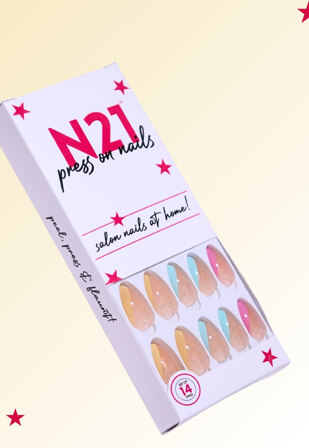 Peppy Tips – Colorful Half French Press-On Nails | N21 Medium Squoval Nails