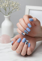 Bluette Press-On Nails – Medium Squoval Blue Plaid Press-On Nails