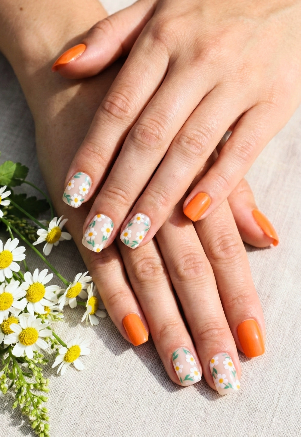 Citrus Bloom Press-On Nails – Medium Squoval Floral Press On Nails