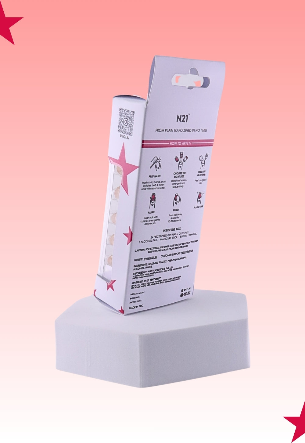 Glazed Diamond Press-On Nails | Nude Glossy Nails with Crystal Accents | Set of 30